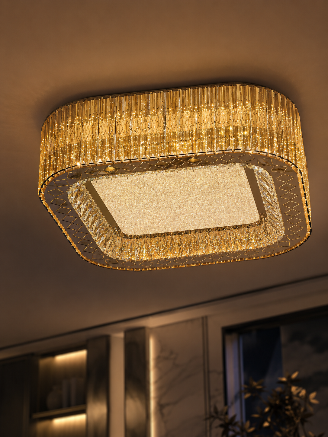 The Zorielle Chandelier — Luxury Golden Crystal Square Ceiling Chandelier