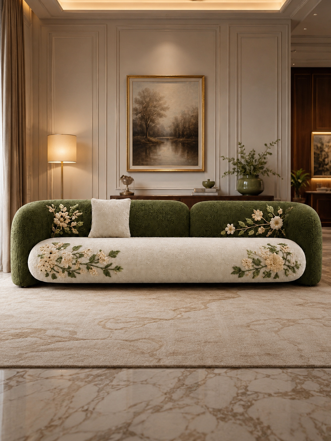 The Uvelora Sofa — Luxury Botanical Curved 4 Seater Sofa
