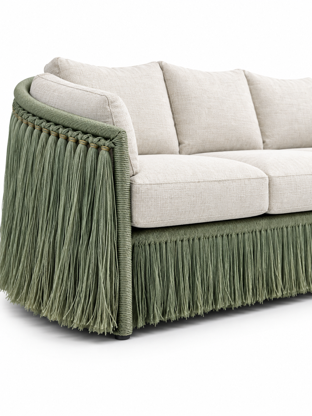 The Verdelle Outdoor Sofa — Luxury Woven Fringe Sofa