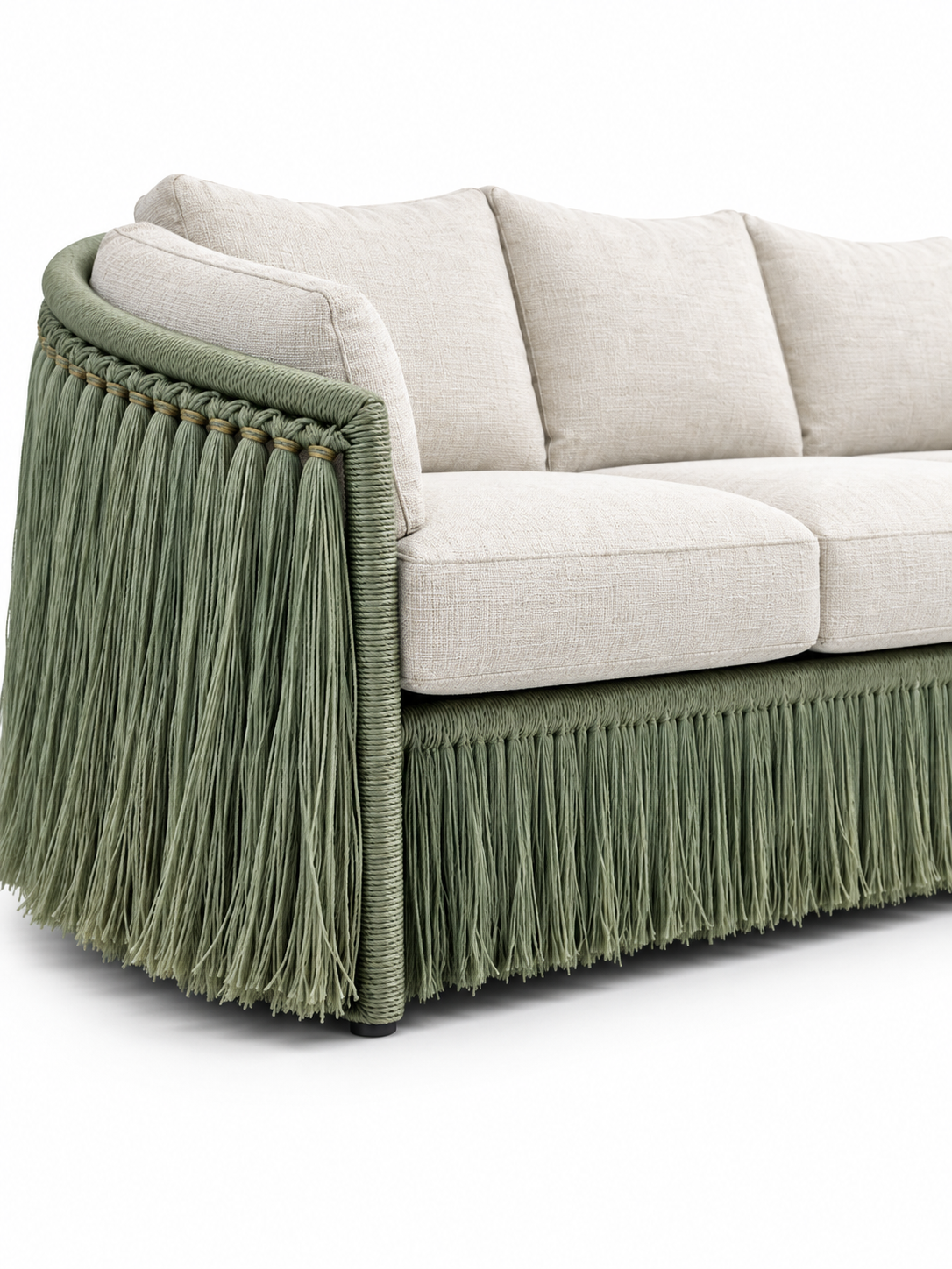 The Verdelle Outdoor Sofa — Luxury Woven Fringe Sofa