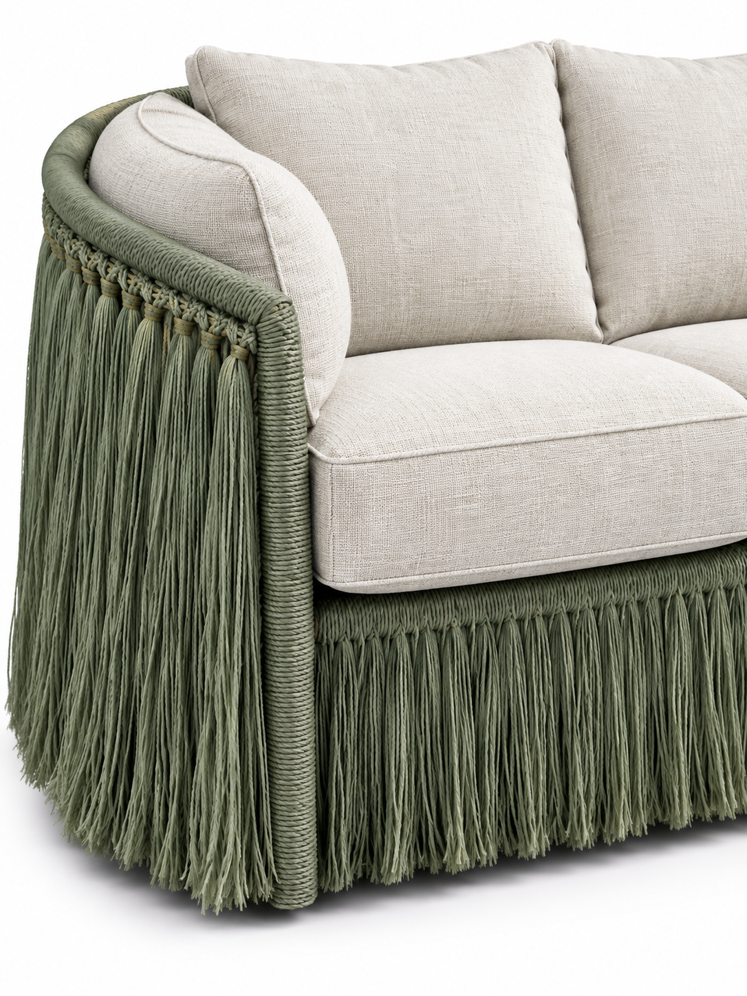The Verdelle Outdoor Sofa — Luxury Woven Fringe Sofa