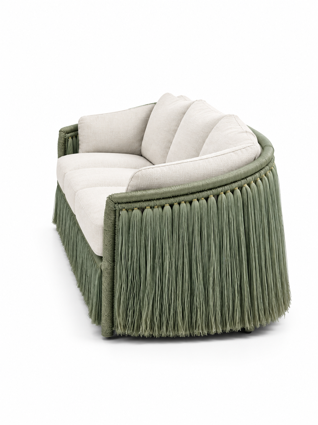 The Verdelle Outdoor Sofa — Luxury Woven Fringe Sofa