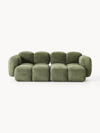 The Olivea Sofa — Curved Two-Seater, Dark Green Bouclé Upholstery