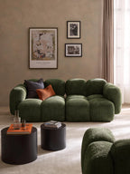 The Olivea Sofa — Curved Two-Seater, Dark Green Bouclé Upholstery
