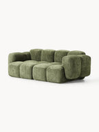 The Olivea Sofa — Curved Two-Seater, Dark Green Bouclé Upholstery