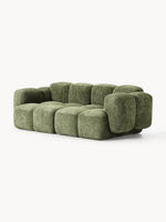 The Olivea Sofa — Curved Two-Seater, Dark Green Bouclé Upholstery
