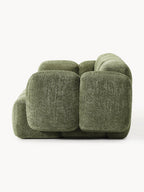 The Olivea Sofa — Curved Two-Seater, Dark Green Bouclé Upholstery