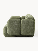 The Olivea Sofa — Curved Two-Seater, Dark Green Bouclé Upholstery