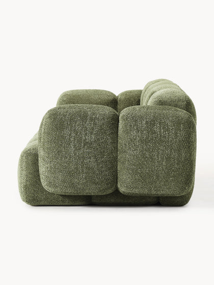 The Olivea Sofa — Curved Two-Seater, Dark Green Bouclé Upholstery