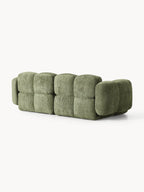 The Olivea Sofa — Curved Two-Seater, Dark Green Bouclé Upholstery