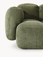 The Olivea Sofa — Curved Two-Seater, Dark Green Bouclé Upholstery