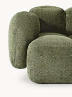 The Olivea Sofa — Curved Two-Seater, Dark Green Bouclé Upholstery