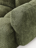The Olivea Sofa — Curved Two-Seater, Dark Green Bouclé Upholstery