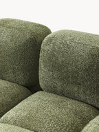 The Olivea Sofa — Curved Two-Seater, Dark Green Bouclé Upholstery