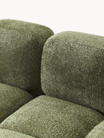 The Olivea Sofa — Curved Two-Seater, Dark Green Bouclé Upholstery