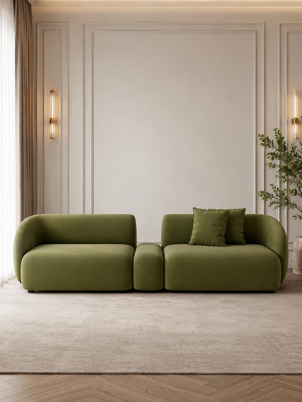 Greenia Modern 4 Seater - Curved Shaped Velvet Upholstered Sofa With Table