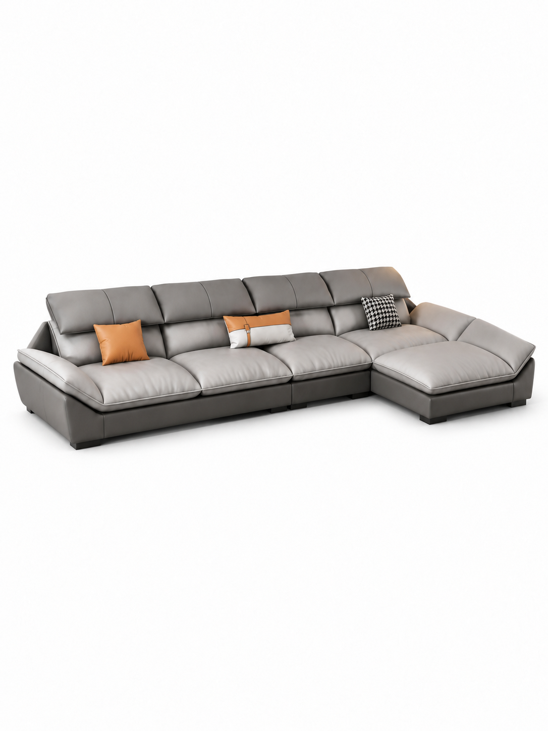 The Gravelle Sofa — Luxury Modern Grey Leather 7 Seater Sectional Sofa