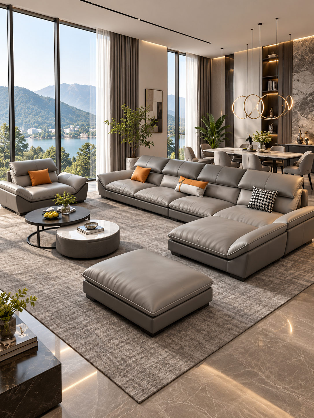 The Gravelle Sofa — Luxury Modern Grey Leather 7 Seater Sectional Sofa