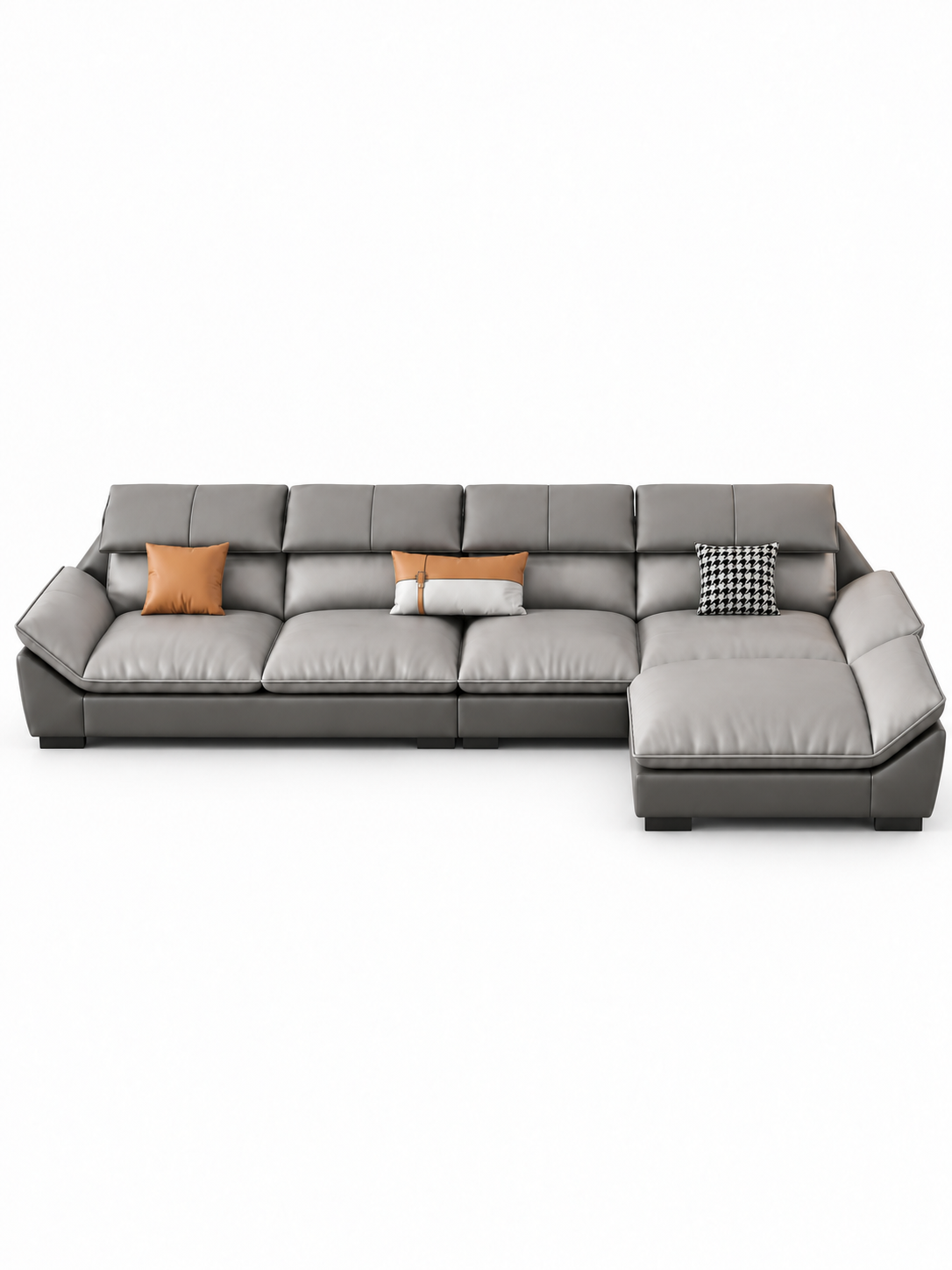 The Gravelle Sofa — Luxury Modern Grey Leather 7 Seater Sectional Sofa