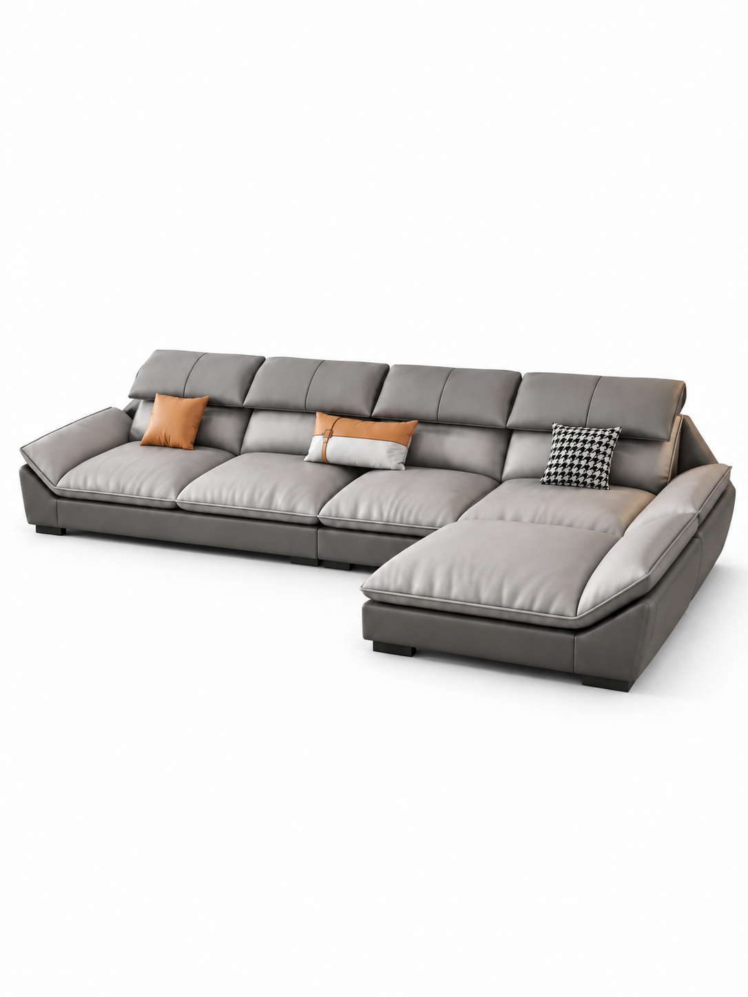 The Gravelle Sofa — Luxury Modern Grey Leather 7 Seater Sectional Sofa