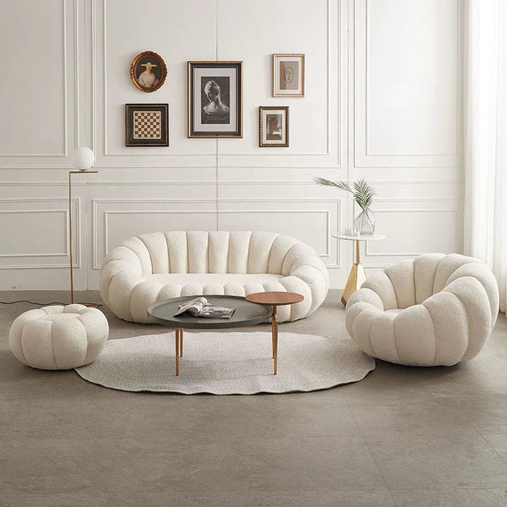 Ace Luxury Modern Pumpkin Suede Rounded Sofa Set