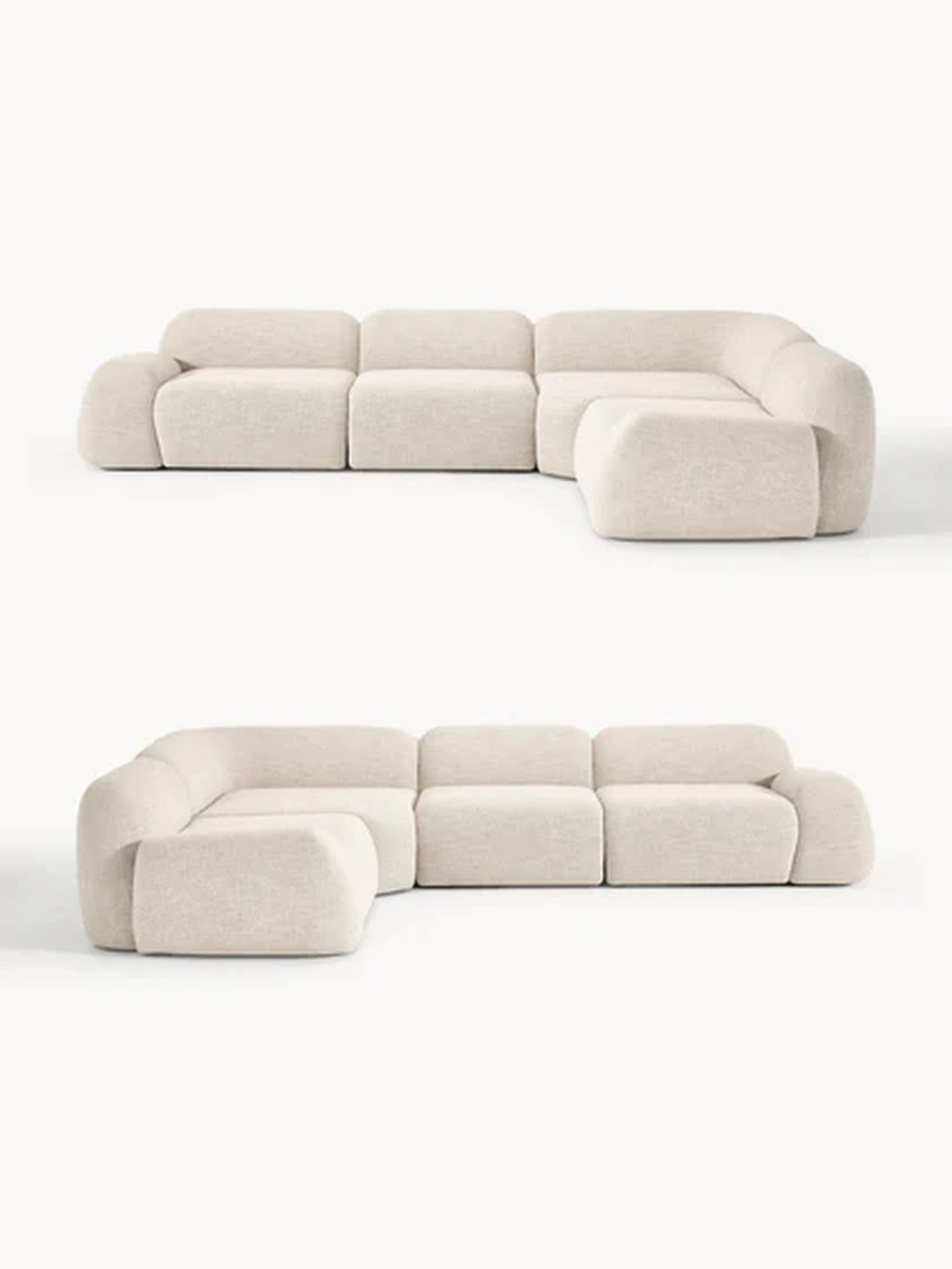The Dune Corner Sofa — Low-Profile Curves, White Bouclé Upholstery