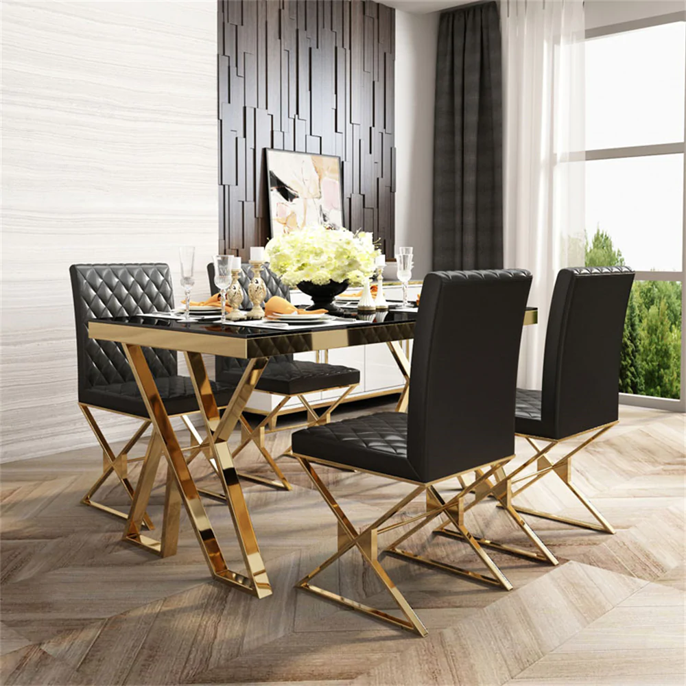 Grandeur Rectangular dining table made of tempered glass with a sleek black finish measuring 1400mm.