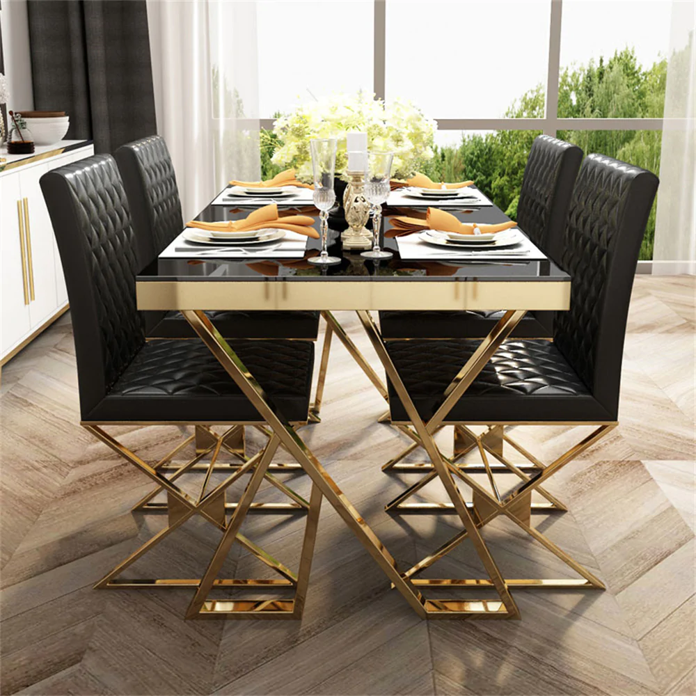 Grandeur Rectangular dining table made of tempered glass with a sleek black finish measuring 1400mm.