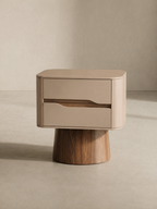 The Verano Side Table — Modern Pedestal Nightstand with Dual Drawer Storage
