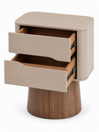 The Verano Side Table — Modern Pedestal Nightstand with Dual Drawer Storage