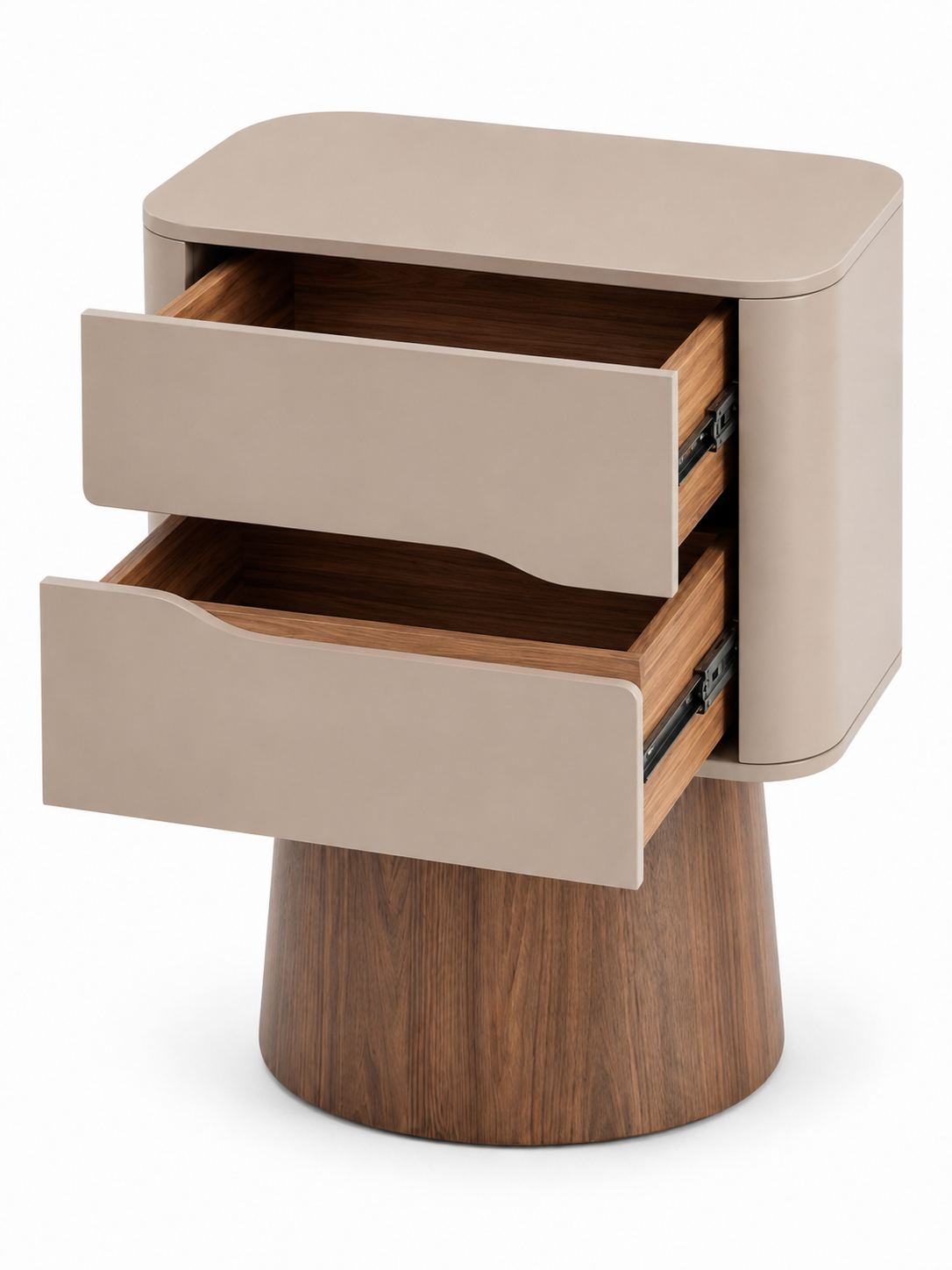 The Verano Side Table — Modern Pedestal Nightstand with Dual Drawer Storage