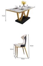 Phoenix Luxury V-Shaped Modern Dining Table with Natural Marble Top and Designer Chairs