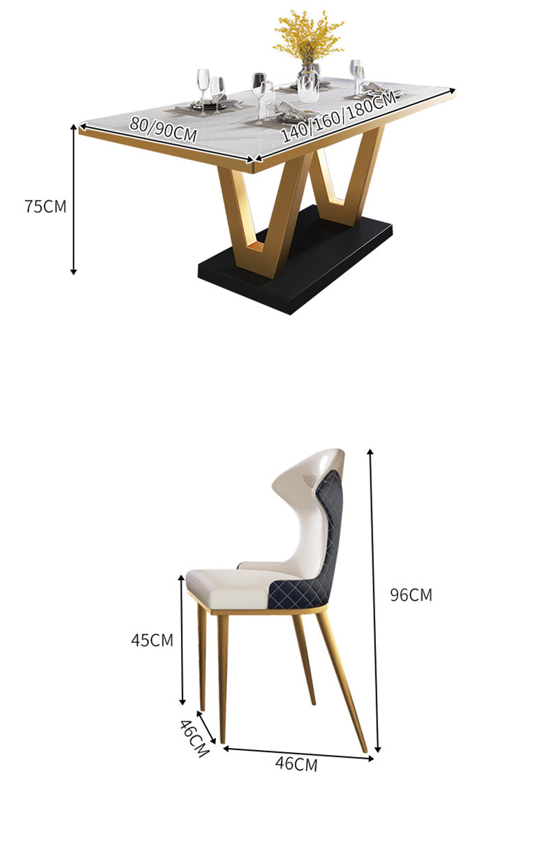 Phoenix Luxury V-Shaped Modern Dining Table with Natural Marble Top and Designer Chairs