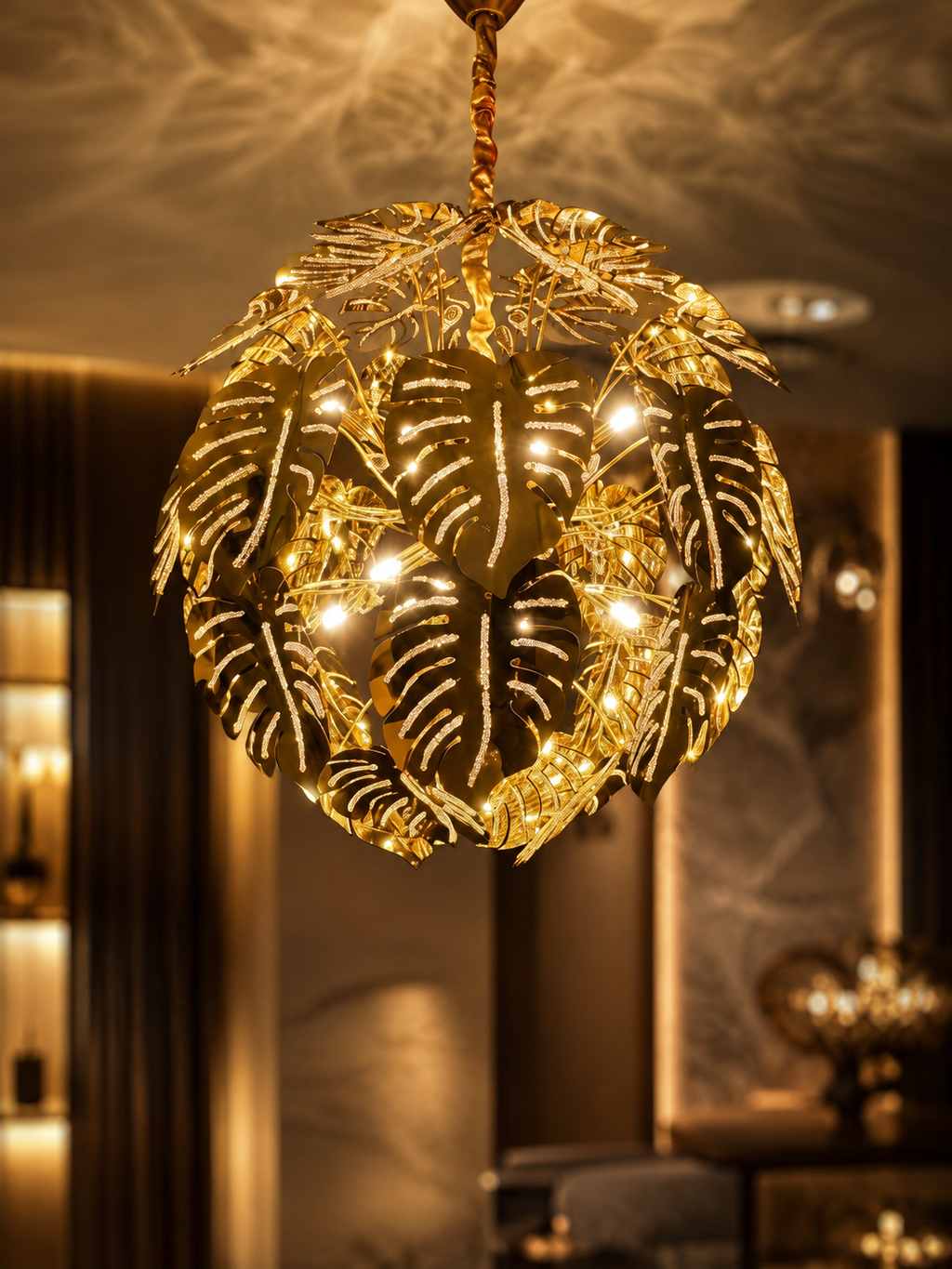 The Jivara Bloom — Luxury Gold Botanical Leaf Chandelier