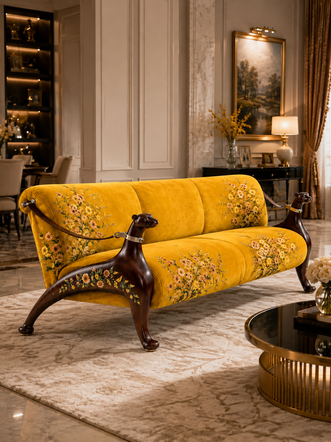 The Zarelle Sofa — Luxury Carved Solid Teak Wood 3 Seater Sofa