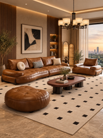 The Orvane Sofa — Luxury Sculpted Tan Leather 7 Seater Sofa