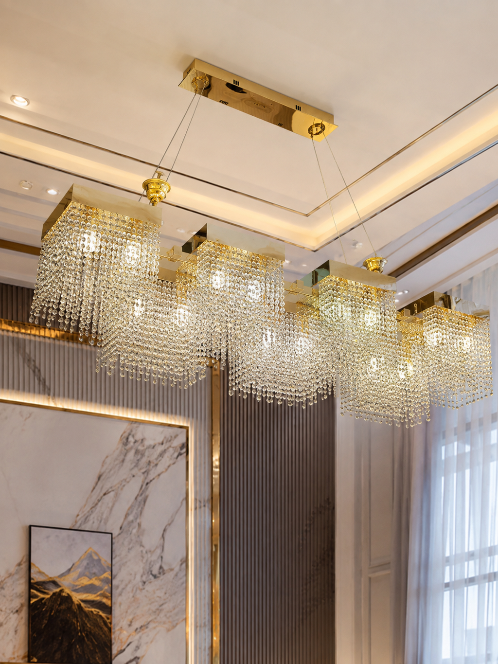 The Orvane Chandelier — Luxury Cascading Crystal Rectangular Chandelier