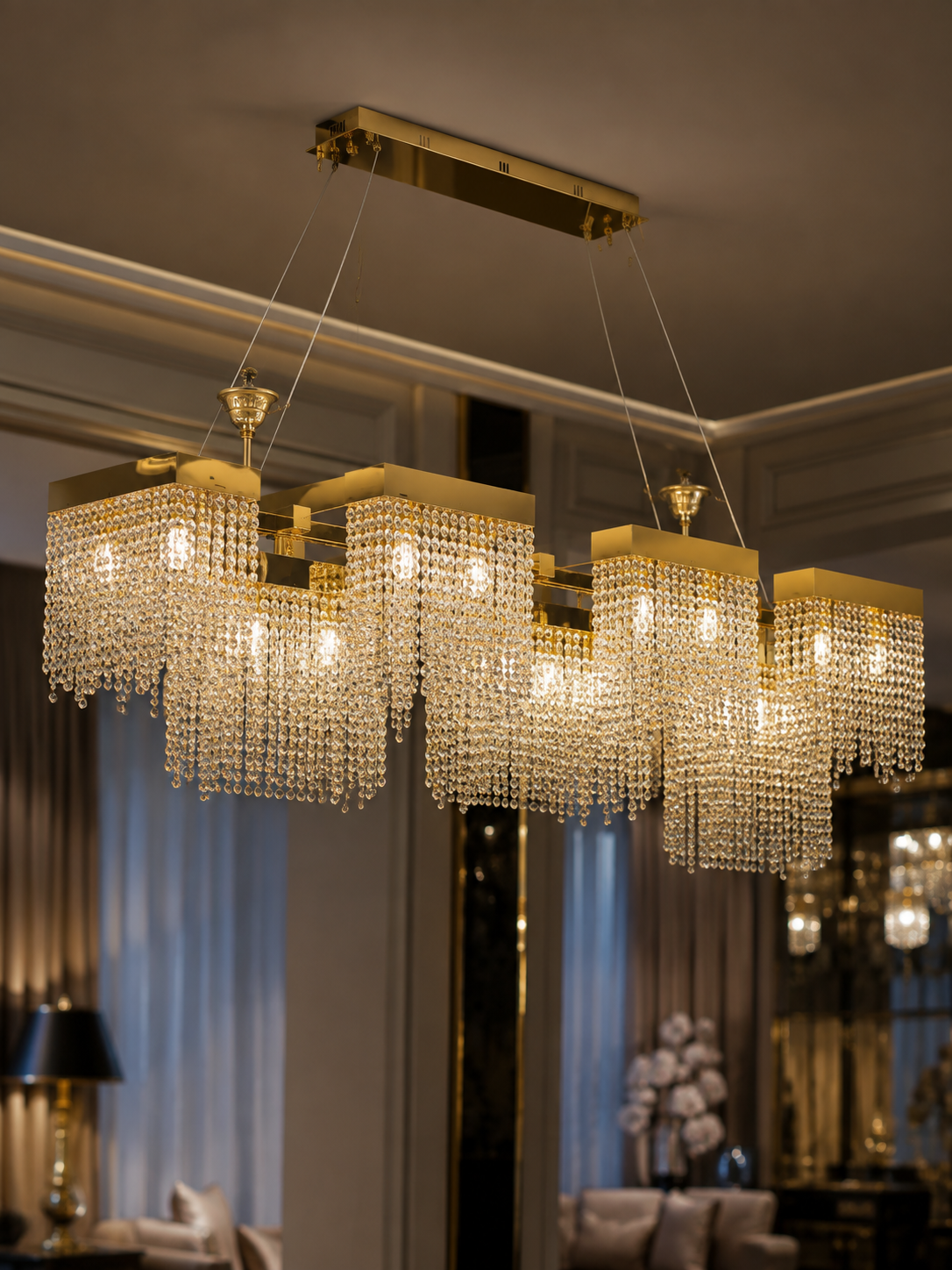 The Orvane Chandelier — Luxury Cascading Crystal Rectangular Chandelier