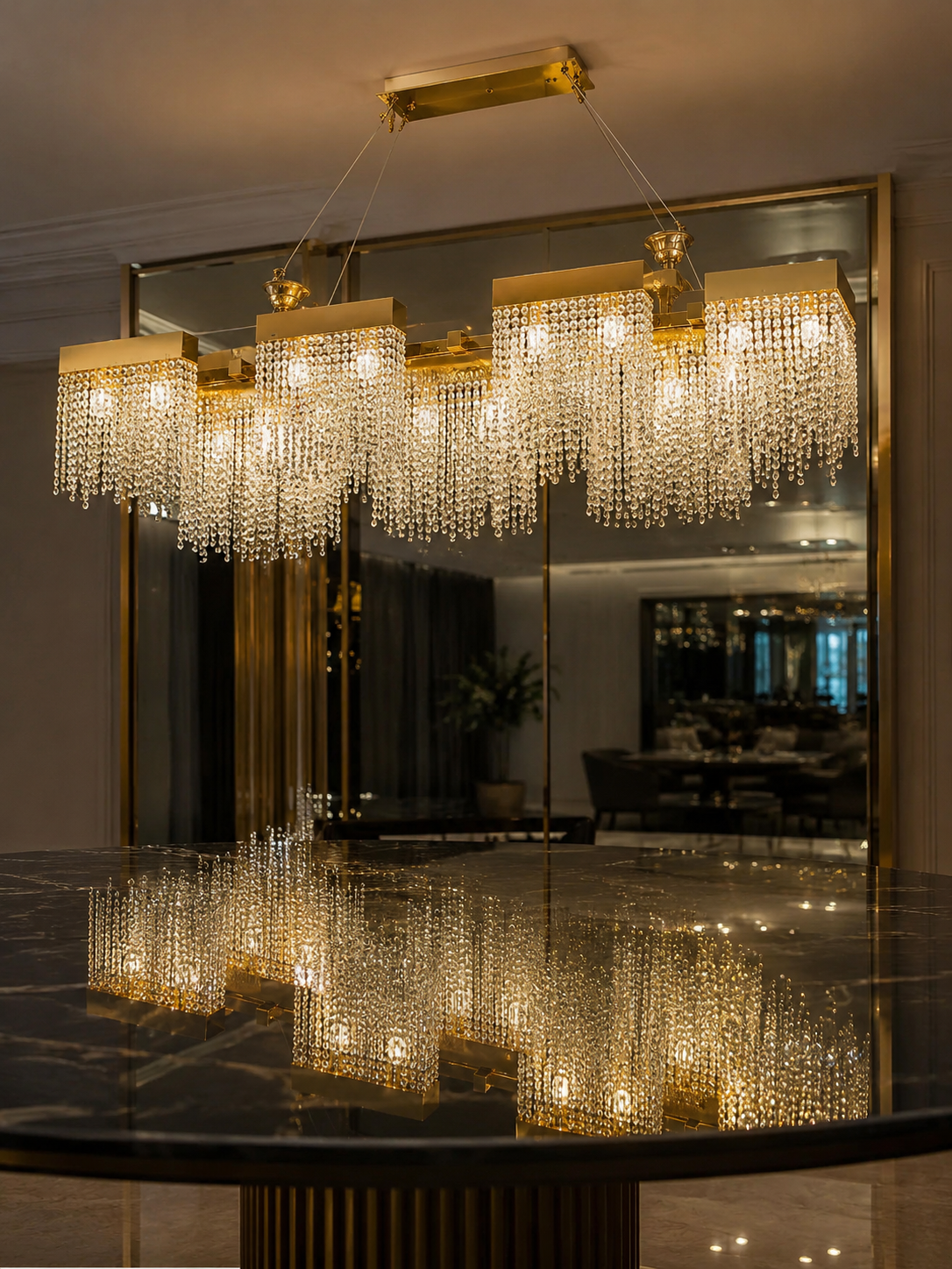 The Orvane Chandelier — Luxury Cascading Crystal Rectangular Chandelier