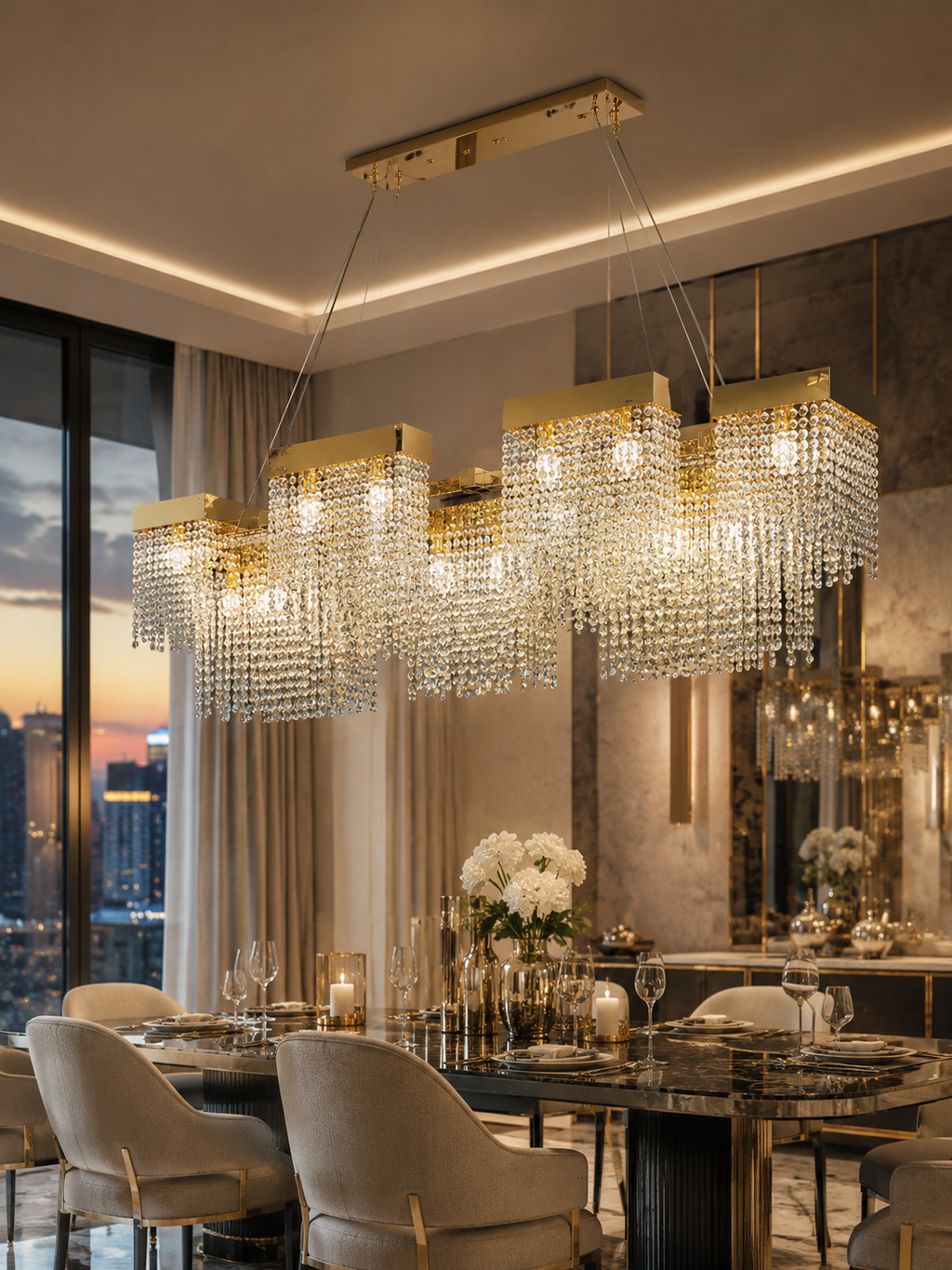 The Orvane Chandelier — Luxury Cascading Crystal Rectangular Chandelier