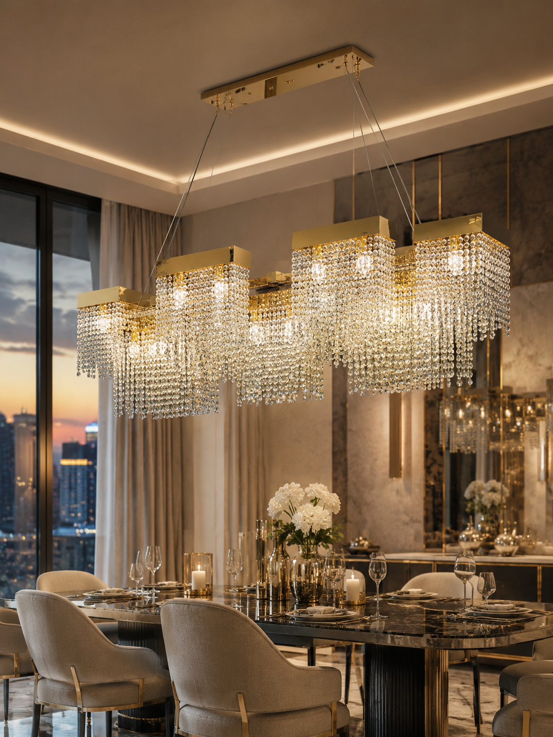 The Orvane Chandelier — Luxury Cascading Crystal Rectangular Chandelier