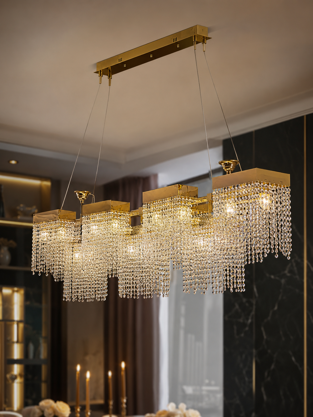 The Orvane Chandelier — Luxury Cascading Crystal Rectangular Chandelier