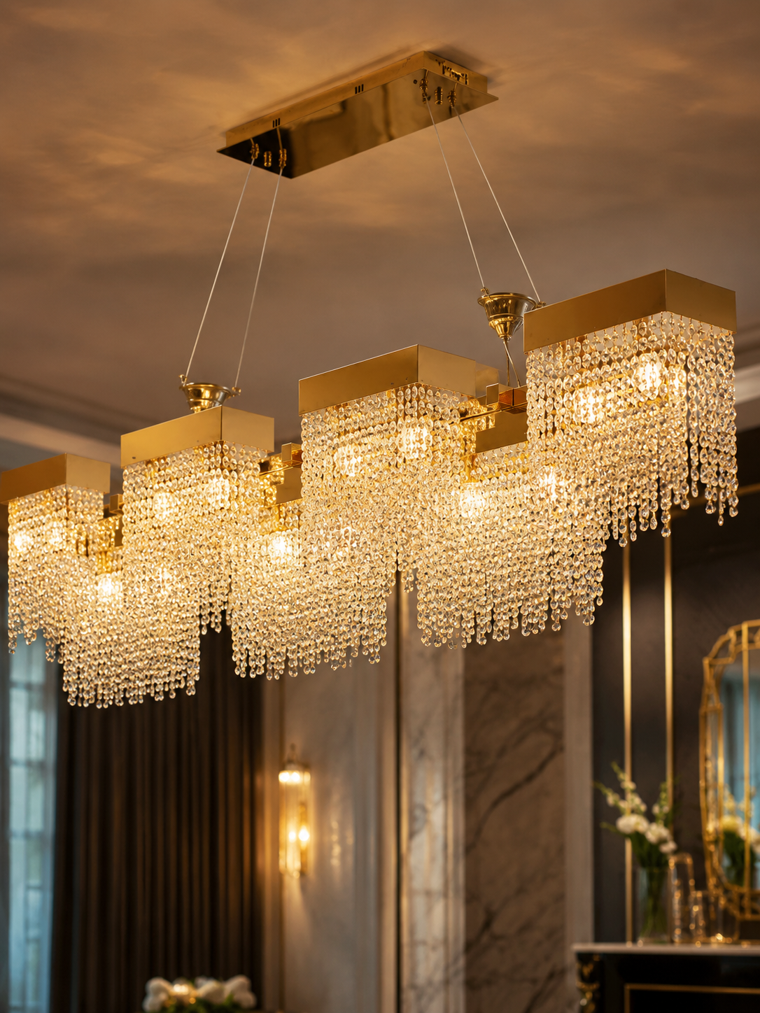 The Orvane Chandelier — Luxury Cascading Crystal Rectangular Chandelier