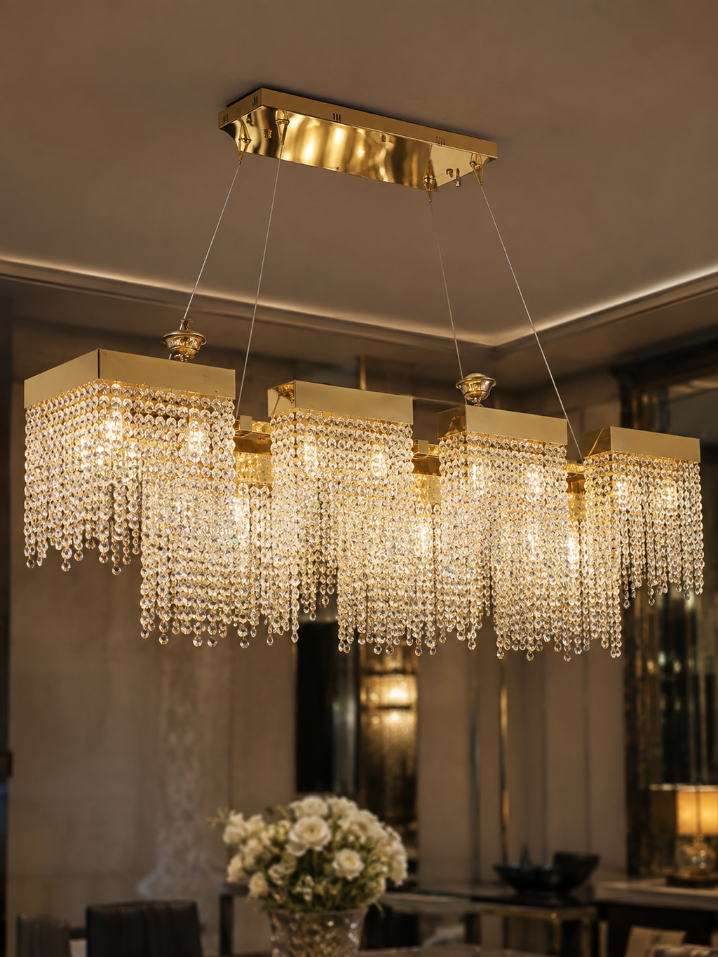 The Orvane Chandelier — Luxury Cascading Crystal Rectangular Chandelier