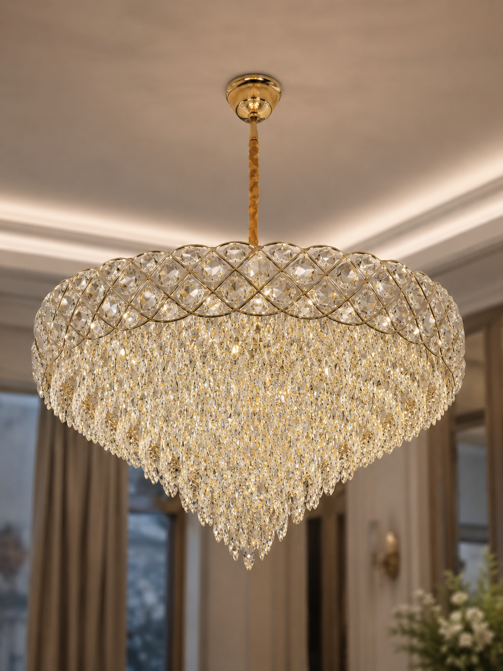 The Elarique Chandelier — Luxury Crystal Waterfall Dome Chandelier