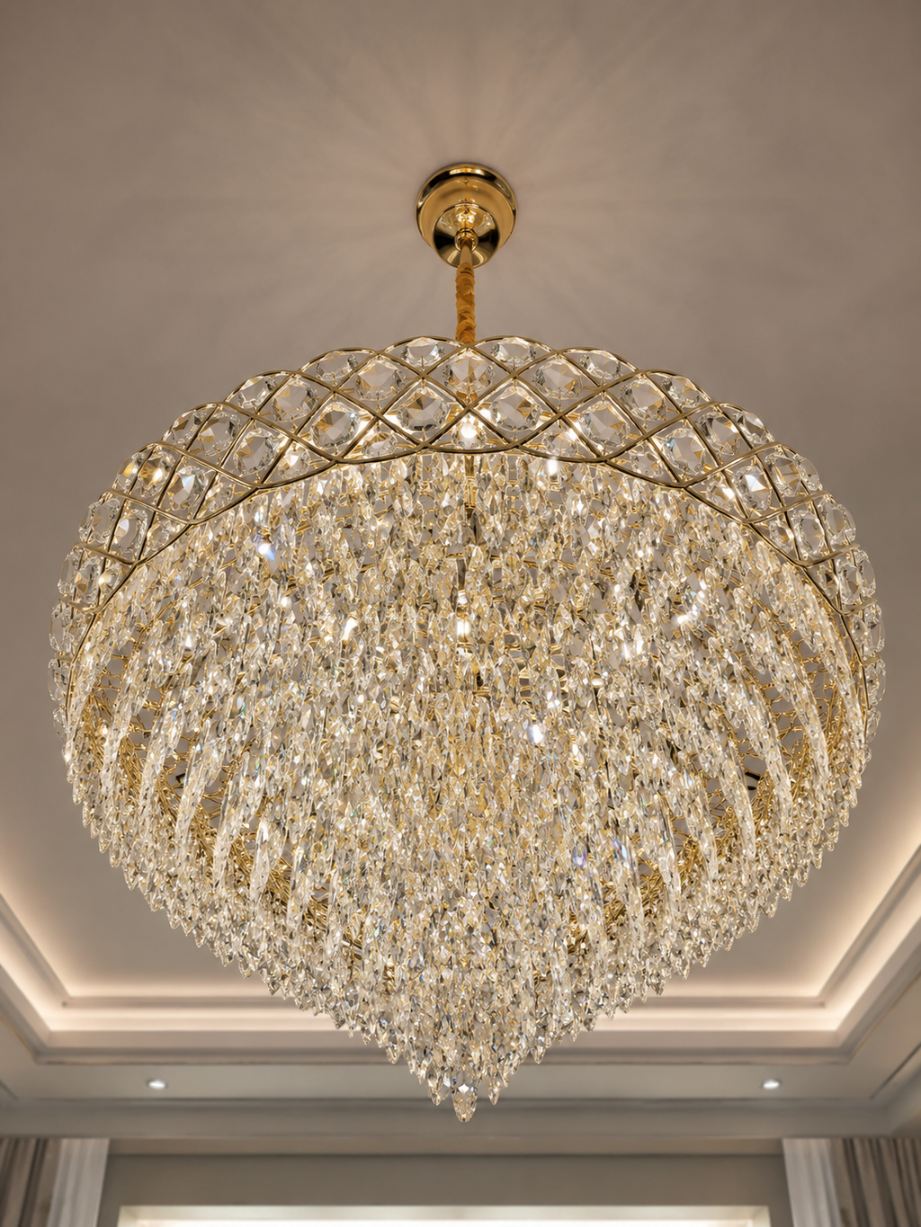 The Elarique Chandelier — Luxury Crystal Waterfall Dome Chandelier