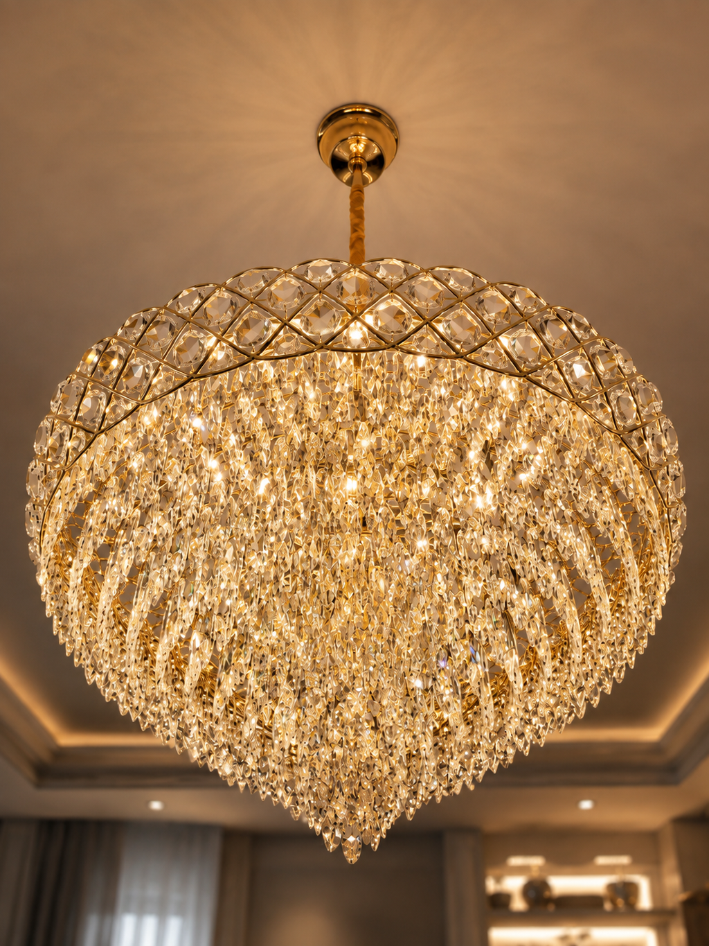 The Elarique Chandelier — Luxury Crystal Waterfall Dome Chandelier