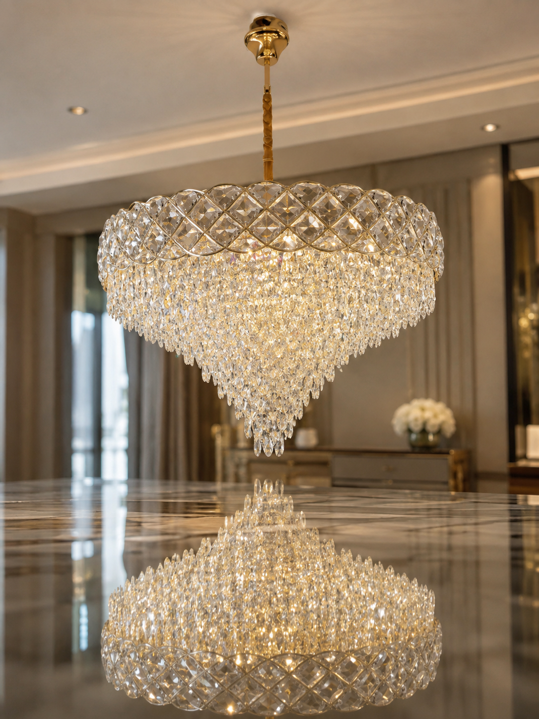 The Elarique Chandelier — Luxury Crystal Waterfall Dome Chandelier