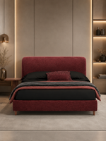 The Veloura Bed — Luxury Curved Upholstered Bed with Integrated Wooden Shelving