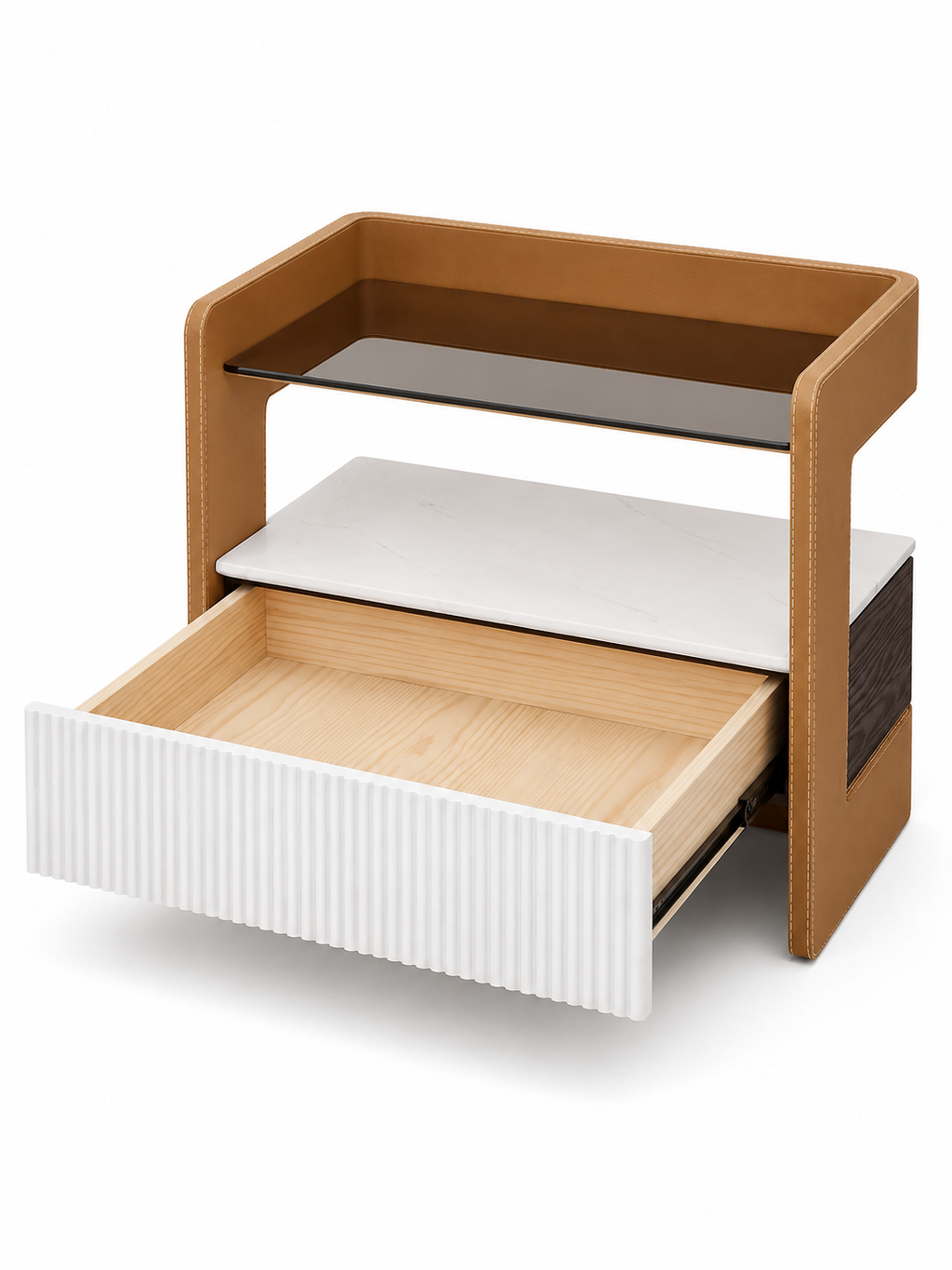 The Vetria Bedside Table — Modern Nightstand with Drawer Storage & Open Display Shel